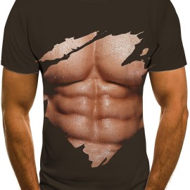 Muscle 3D Creative Print, Men's Fashion Crew Neck Summer T-shirt, Special Gift For Men