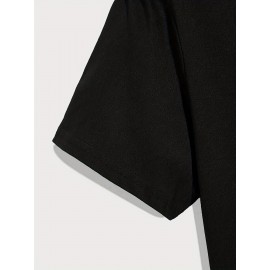 Classic Design Black Solid Top Casual Mid Stretch Short Sleeve Crew Neck Graphic T-shirt, Men's Tee For Summer Outdoor