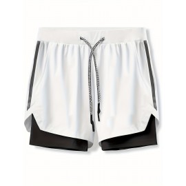 2-in-1 Double Layer Shorts With Inner Zipper Pocket, Men's High Stretch Sports Shorts For Summer Gym Workout Training 2-in-1 Double Layer Shorts With Inner Zipper Pocket, Men's High Stretch Sports Shorts For Summer Gym Workout Training