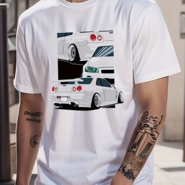 Cotton Car Painting Print, Men's Graphic Design Crew Neck T-shirt, Casual Comfy Tees Tshirts For Summer, Men's Clothing Tops For Daily Vacation Resorts Cotton Car Painting Print, Men's Graphic Design Crew Neck T-shirt, Casual Comfy Tees Tshirts For Summer, Men's Clothing Tops For Daily Vacation Resorts