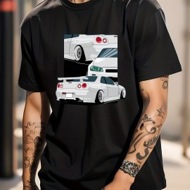 Cotton Car Painting Print, Men's Graphic Design Crew Neck T-shirt, Casual Comfy Tees Tshirts For Summer, Men's Clothing Tops For Daily Vacation Resorts Cotton Car Painting Print, Men's Graphic Design Crew Neck T-shirt, Casual Comfy Tees Tshirts For Summer, Men's Clothing Tops For Daily Vacation Resorts