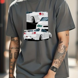 Cotton Car Painting Print, Men's Graphic Design Crew Neck T-shirt, Casual Comfy Tees Tshirts For Summer, Men's Clothing Tops For Daily Vacation Resorts Cotton Car Painting Print, Men's Graphic Design Crew Neck T-shirt, Casual Comfy Tees Tshirts For Summer, Men's Clothing Tops For Daily Vacation Resorts